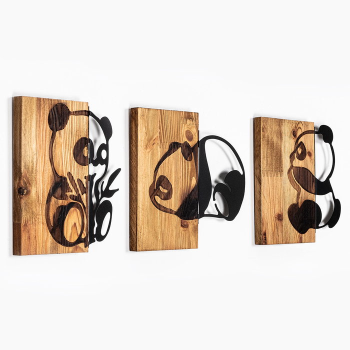 Wallity Pandas - 335 Escultura de pared en Negro y Nogal